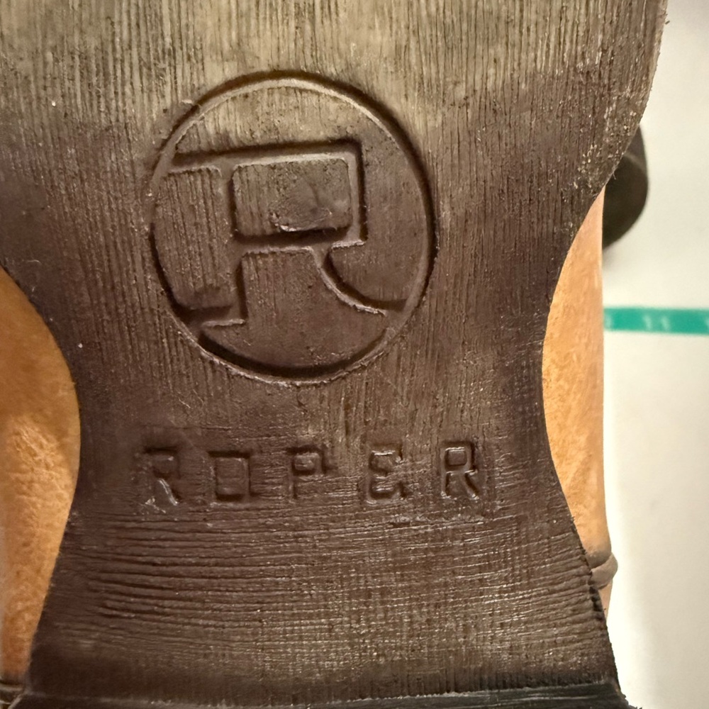 Vintage Roper Tan & Black Leather Boots sz 11 - Picture 7 of 9